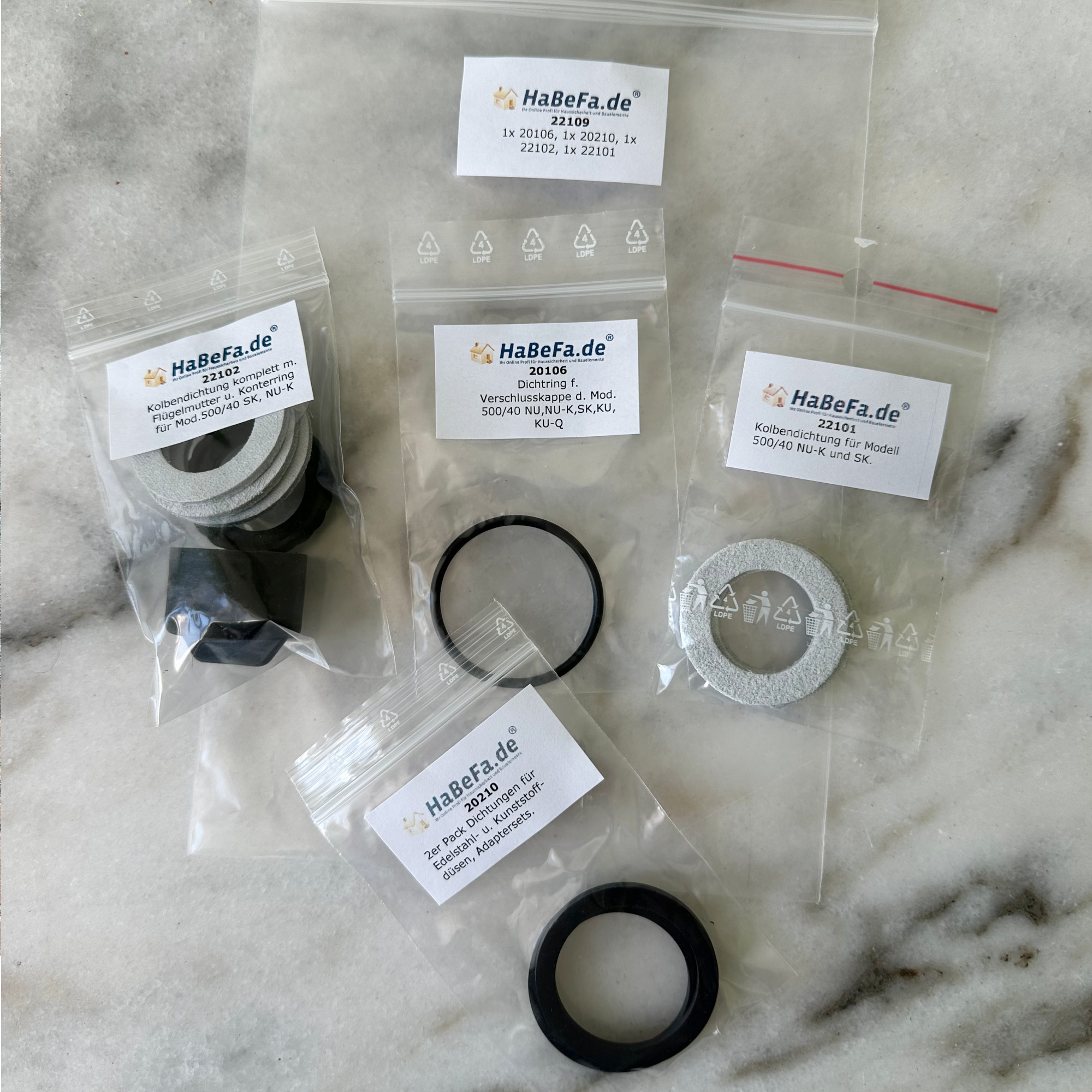 Kompletter Dichtungssatz für die Mörtelspritze Modell 500/40 NU-K - Artikelnummer 22109